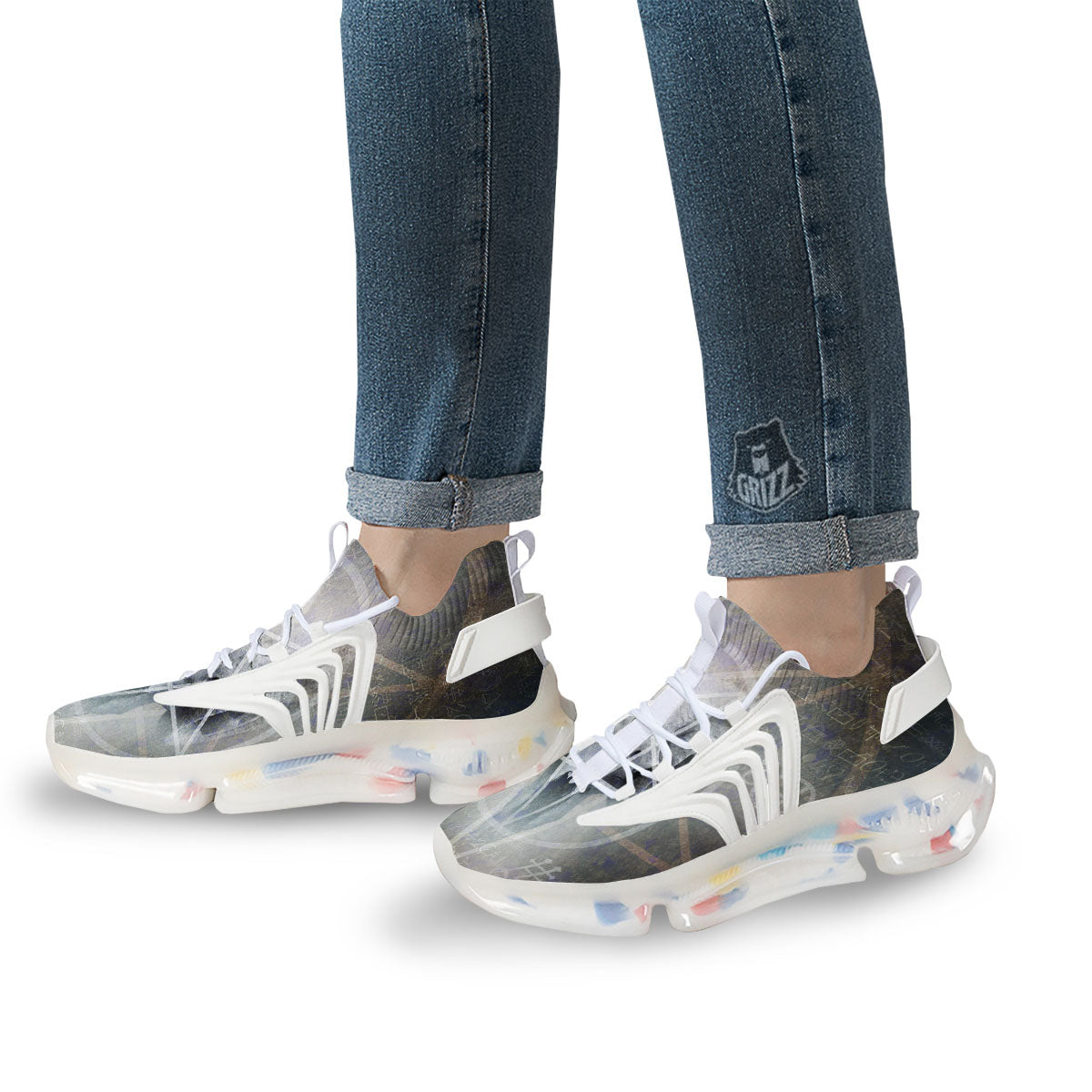 Skull Satanic Pentagram Print White Gym Shoes-grizzshop