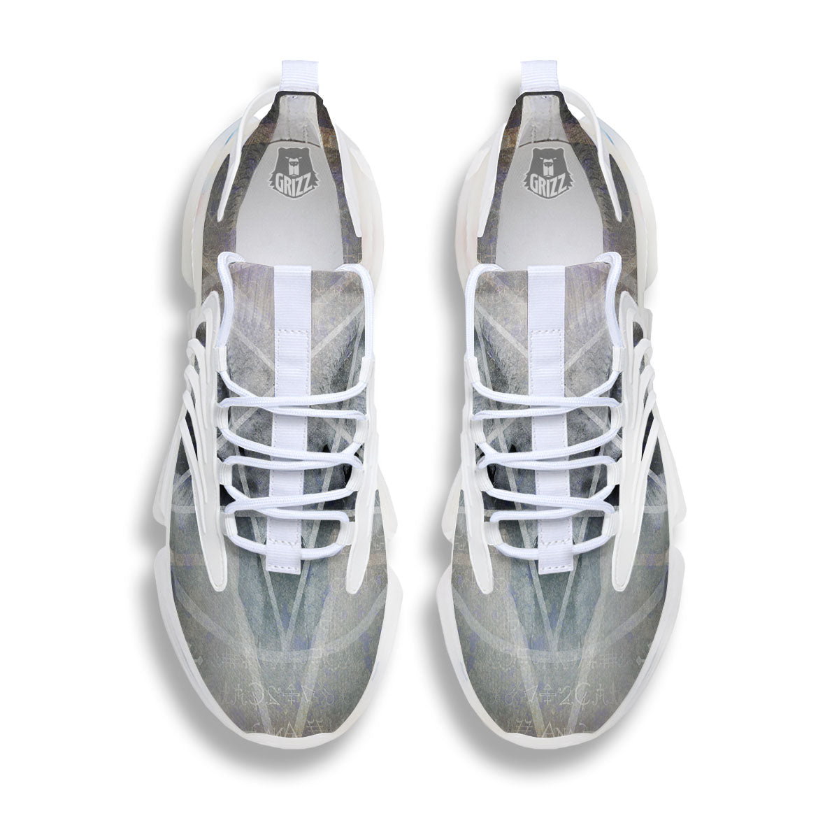 Skull Satanic Pentagram Print White Gym Shoes-grizzshop