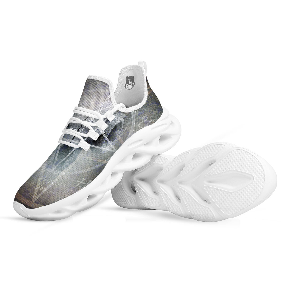 Skull Satanic Pentagram Print White Running Shoes-grizzshop