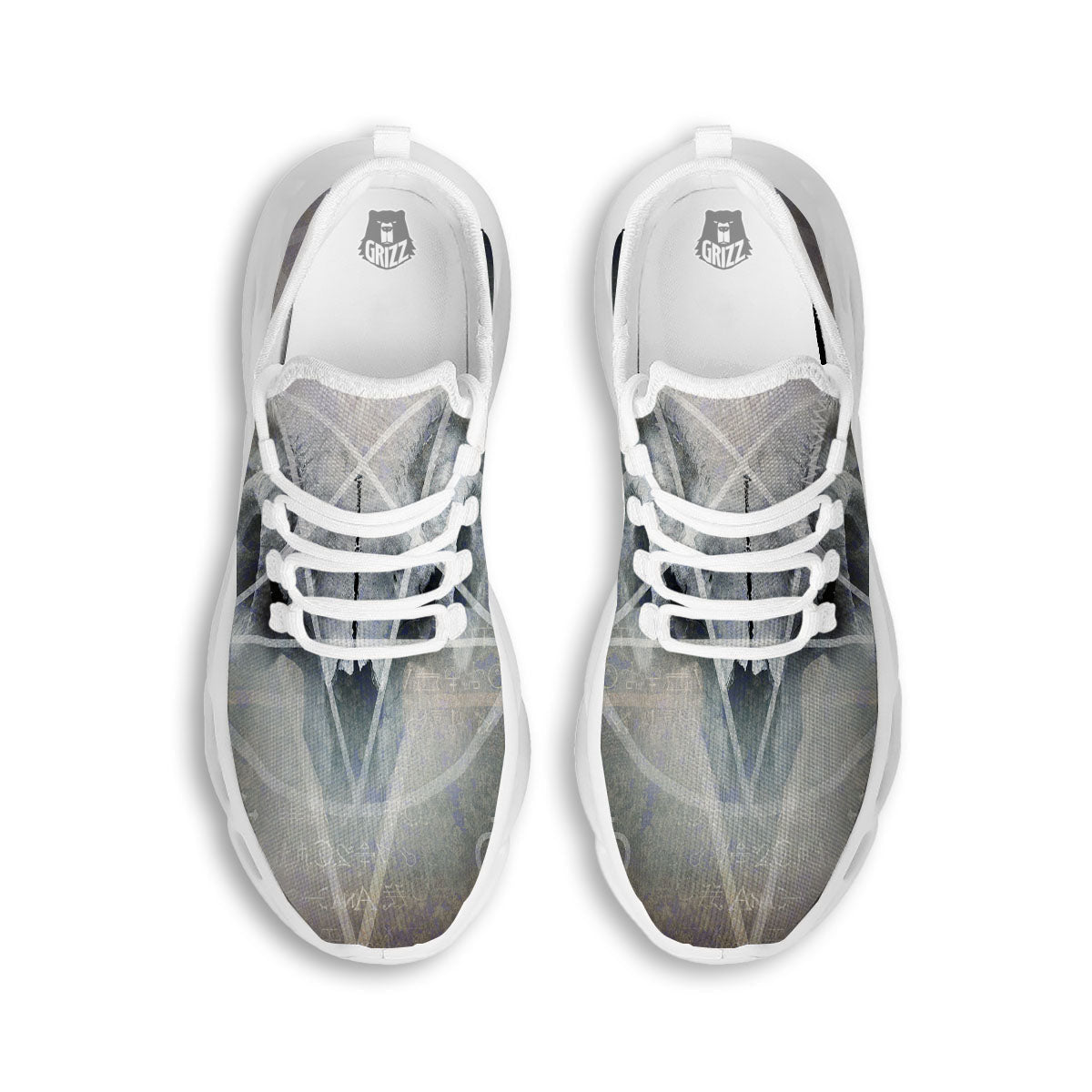 Skull Satanic Pentagram Print White Running Shoes-grizzshop
