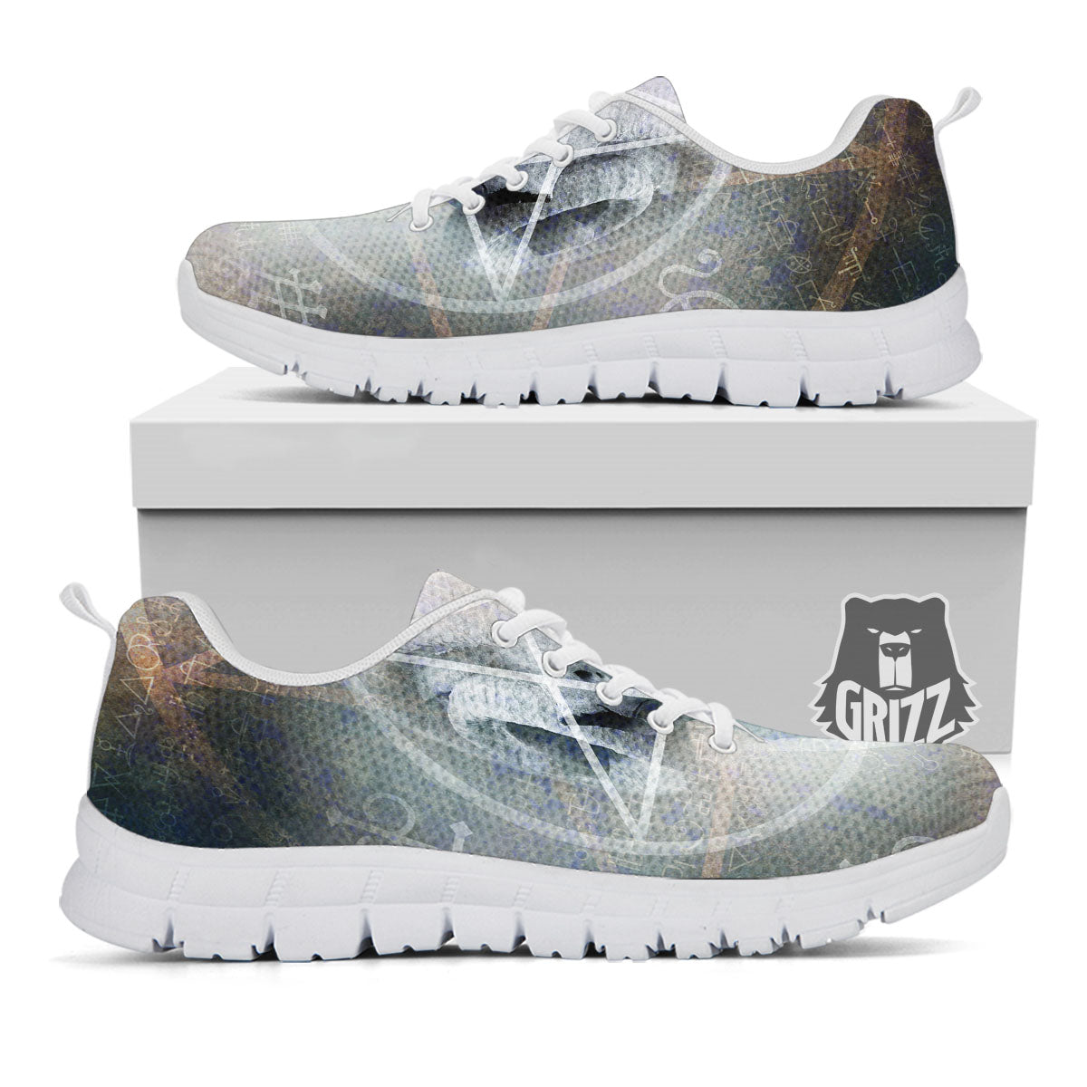 Skull Satanic Pentagram Print White Sneaker-grizzshop