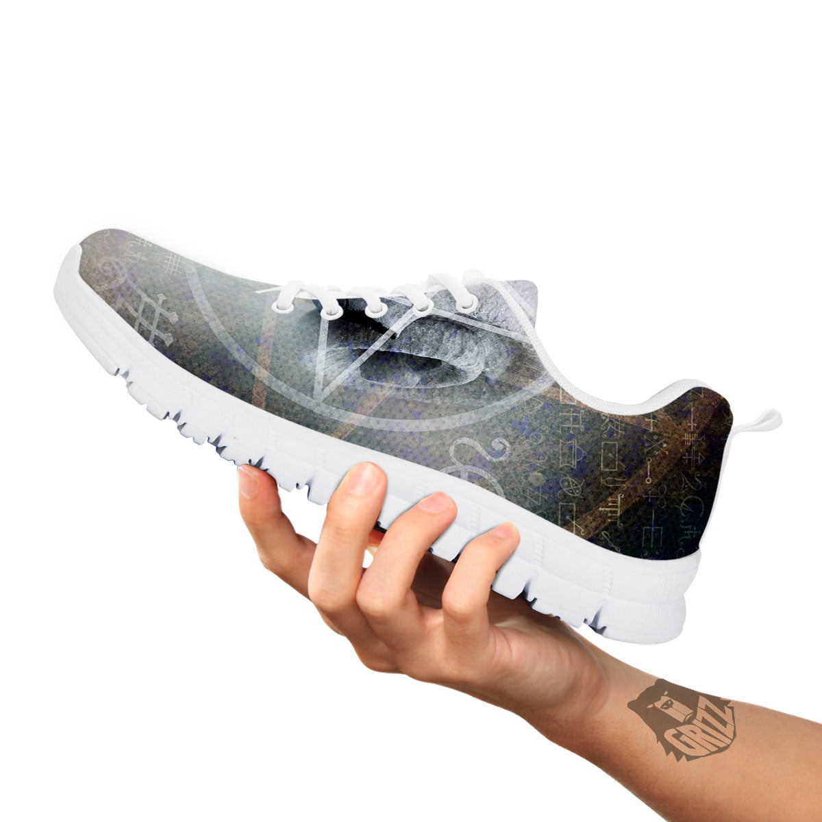 Skull Satanic Pentagram Print White Sneaker-grizzshop