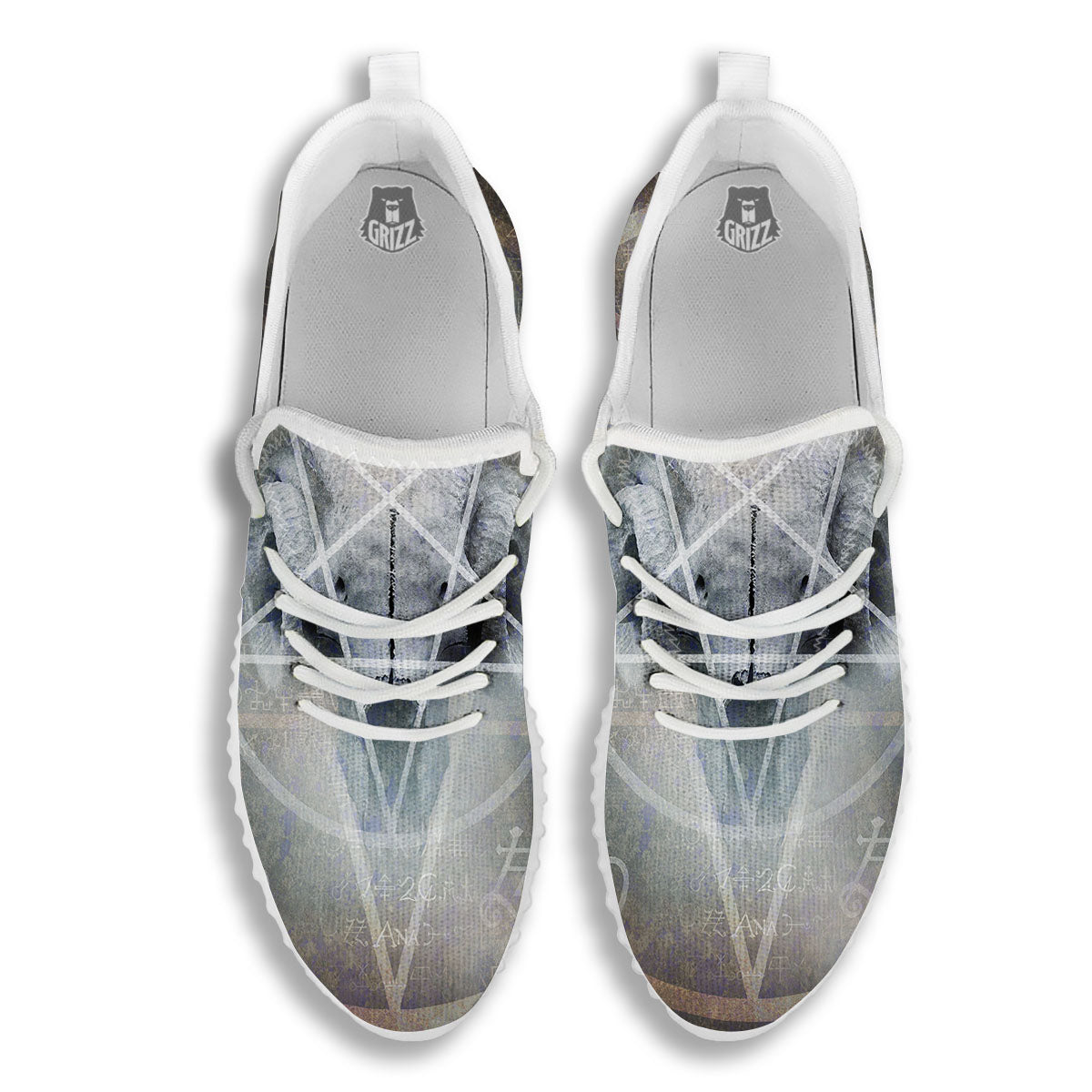 Skull Satanic Pentagram Print White Walking Shoes-grizzshop