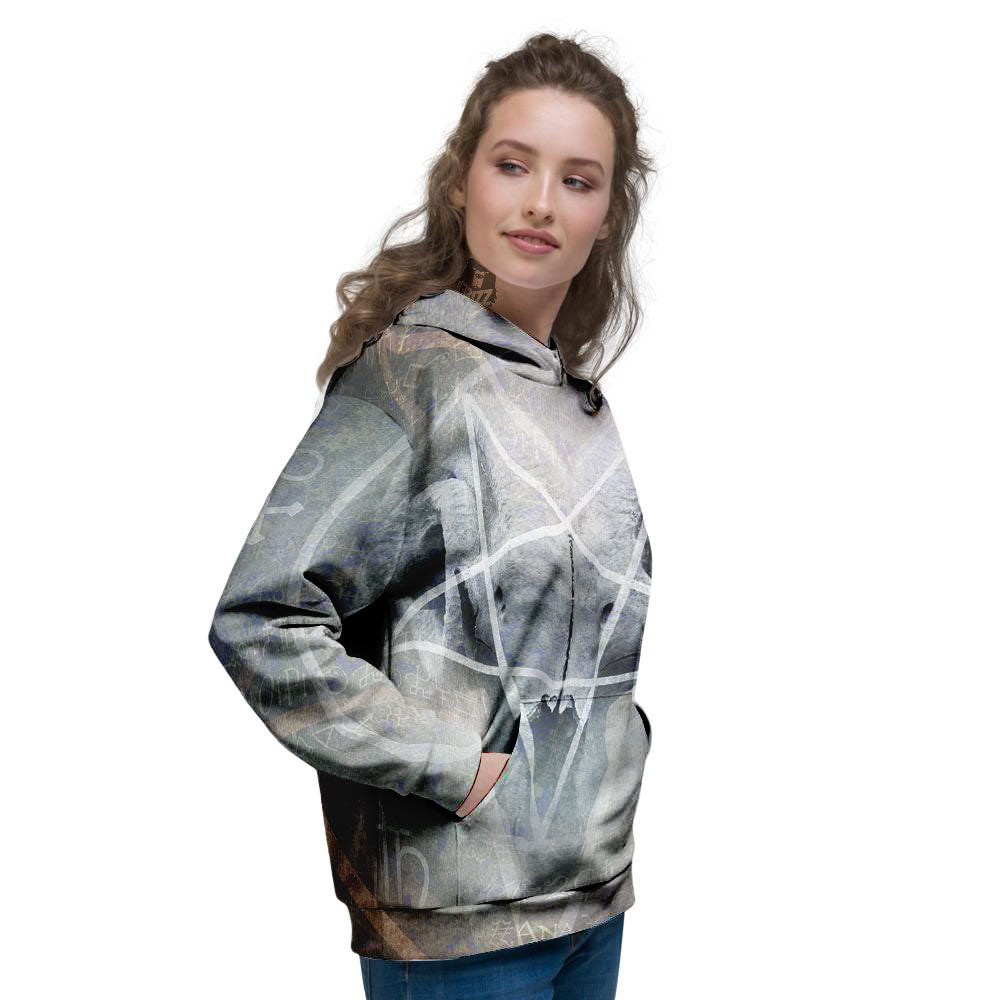 Skull Satanic Pentagram Print Women's Hoodie-grizzshop