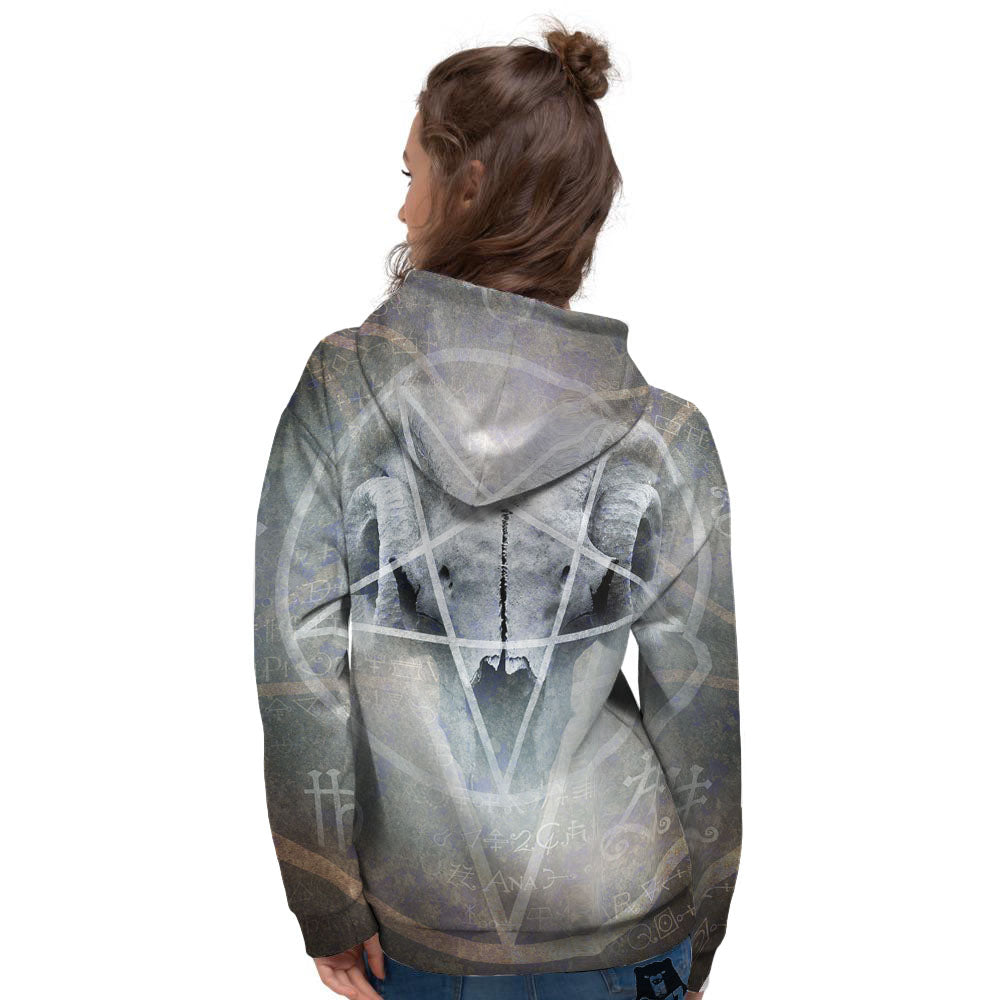 Skull Satanic Pentagram Print Women's Hoodie-grizzshop