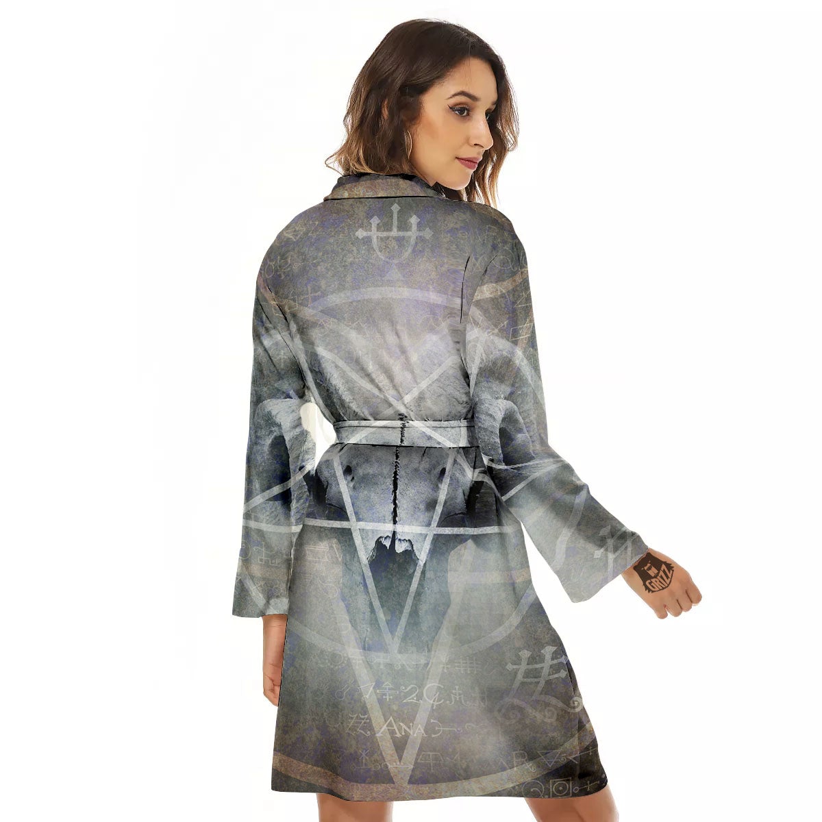 Skull Satanic Pentagram Print Women's Robe-grizzshop