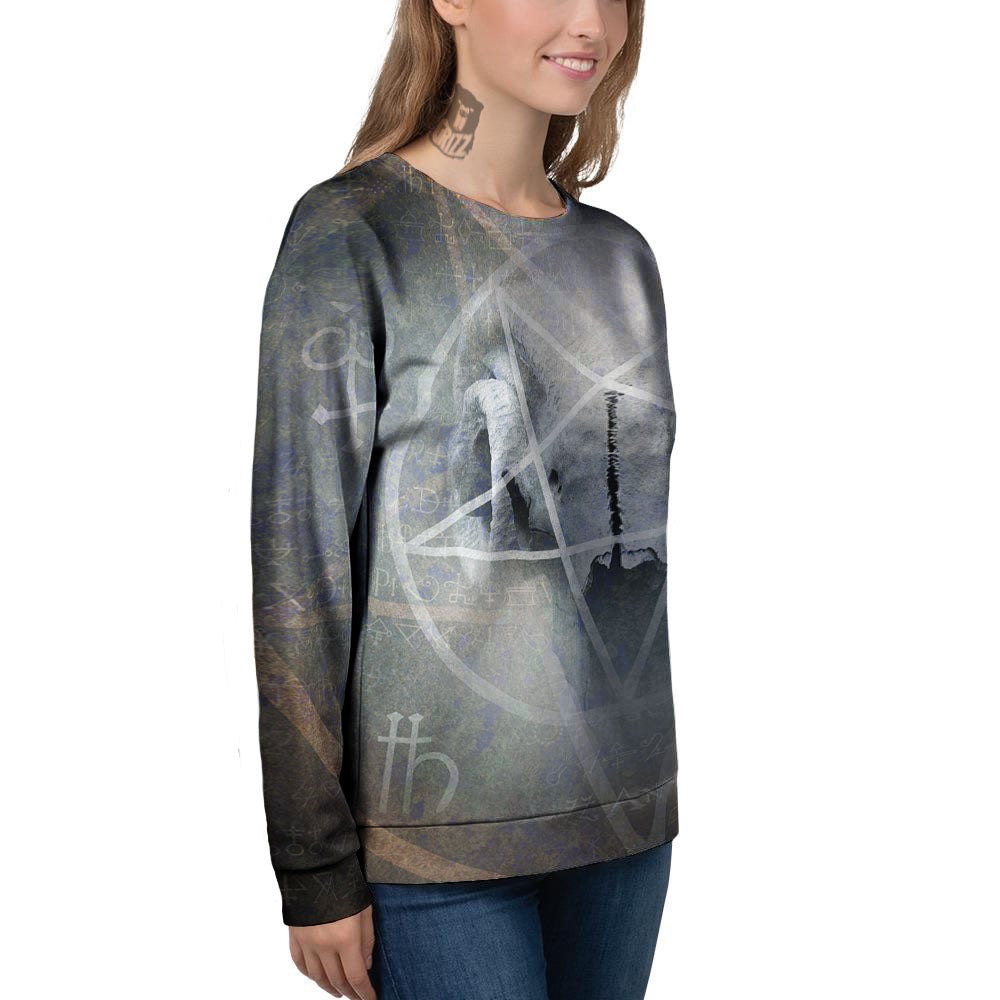 Skull Satanic Pentagram Print Women's Sweatshirt-grizzshop