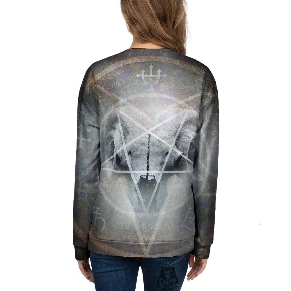 Skull Satanic Pentagram Print Women's Sweatshirt-grizzshop