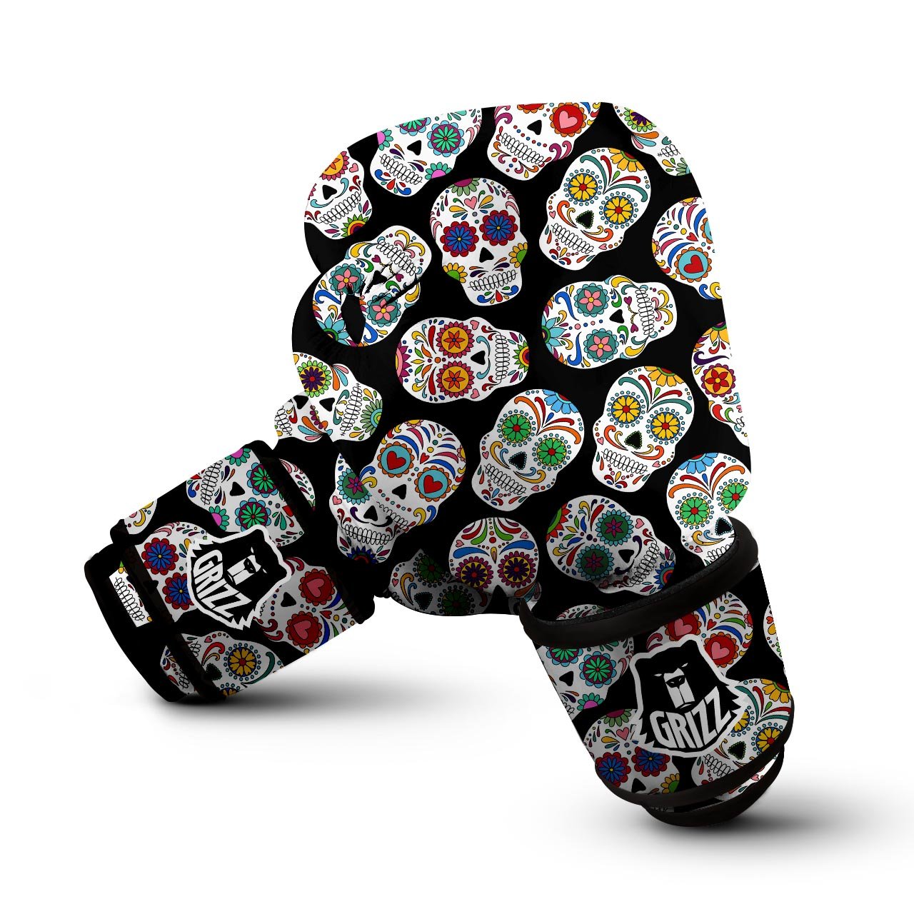 Skull Sugar Print Pattern Boxing Gloves-grizzshop