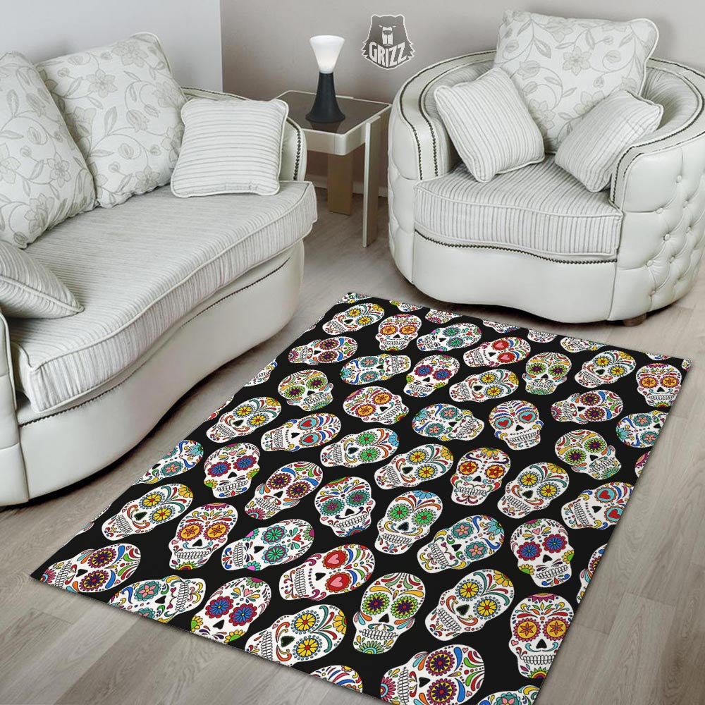 Skull Sugar Print Pattern Floor Mat-grizzshop