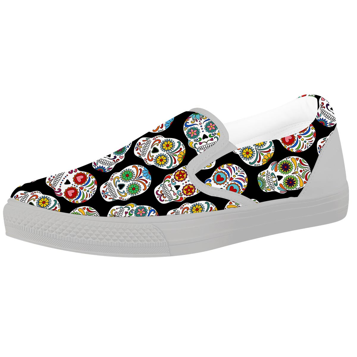Skull Sugar Print Pattern White Slip On Shoes-grizzshop