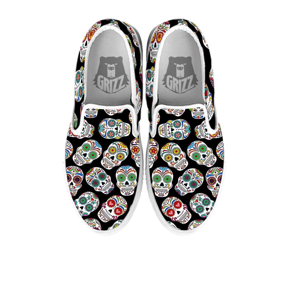 Skull Sugar Print Pattern White Slip On Shoes-grizzshop