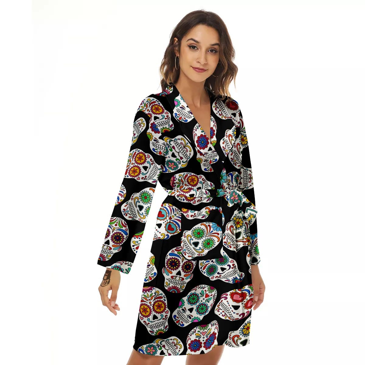 Skull Sugar Print Pattern Women's Robe-grizzshop