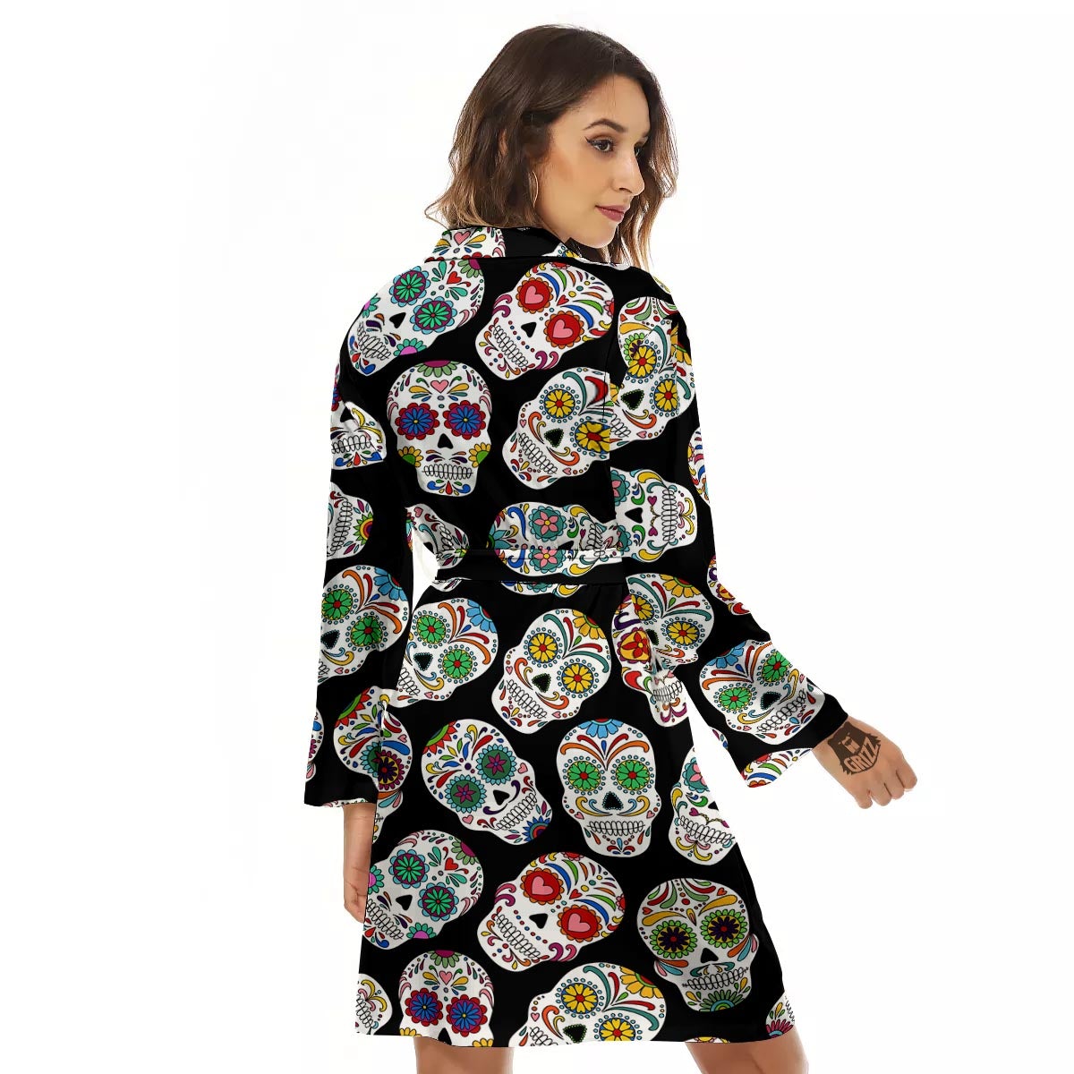 Skull Sugar Print Pattern Women's Robe-grizzshop