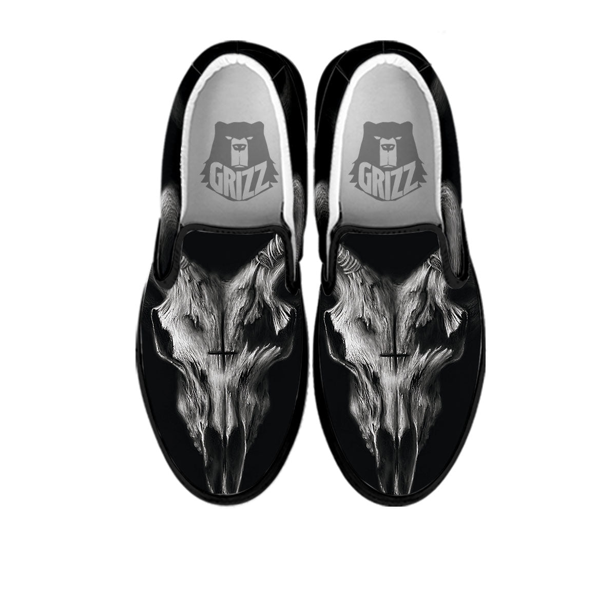 Skull Symbol Satan Goat Print Black Slip On Shoes-grizzshop