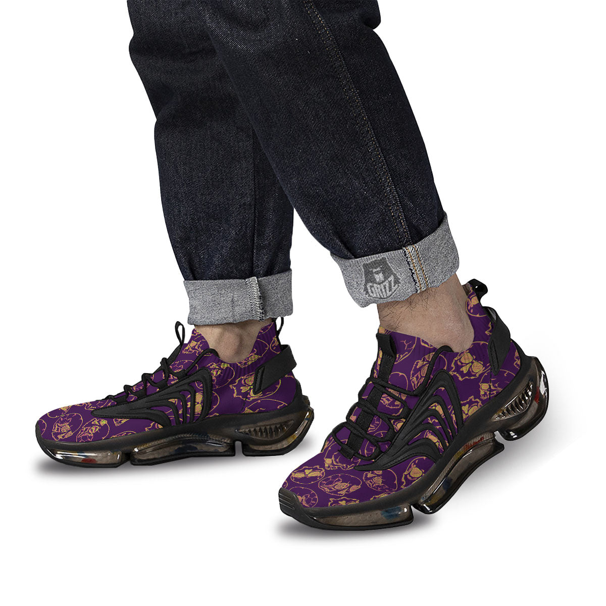 Skull Teal And Purple Print Pattern Black Gym Shoes-grizzshop