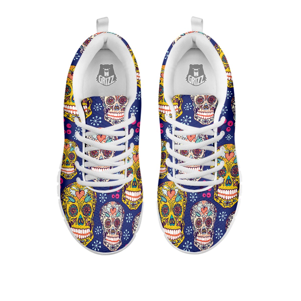 Skull Teal Sugar Print Pattern White Sneaker-grizzshop