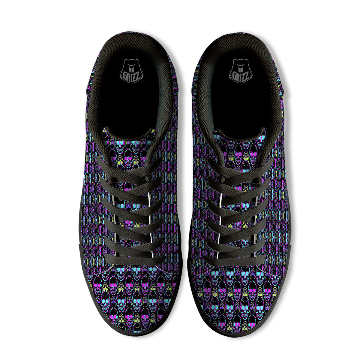 Skull Trippy Neon Print Pattern Black Low Top Sneakers-grizzshop
