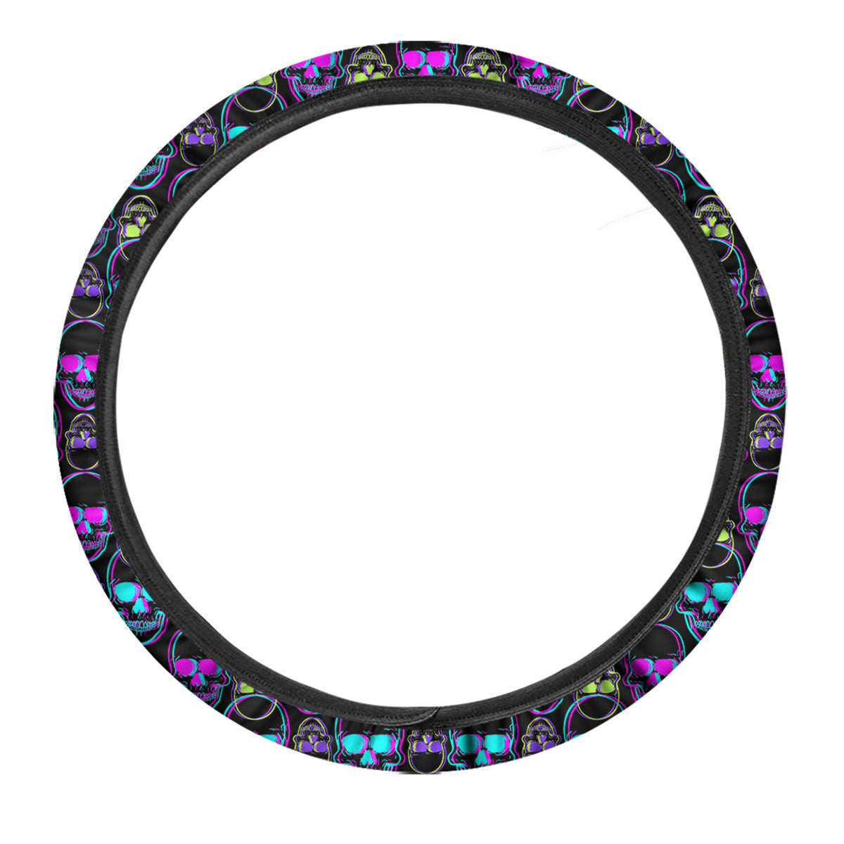 Skull Trippy Neon Print Pattern Car Steering Wheel Cover-grizzshop