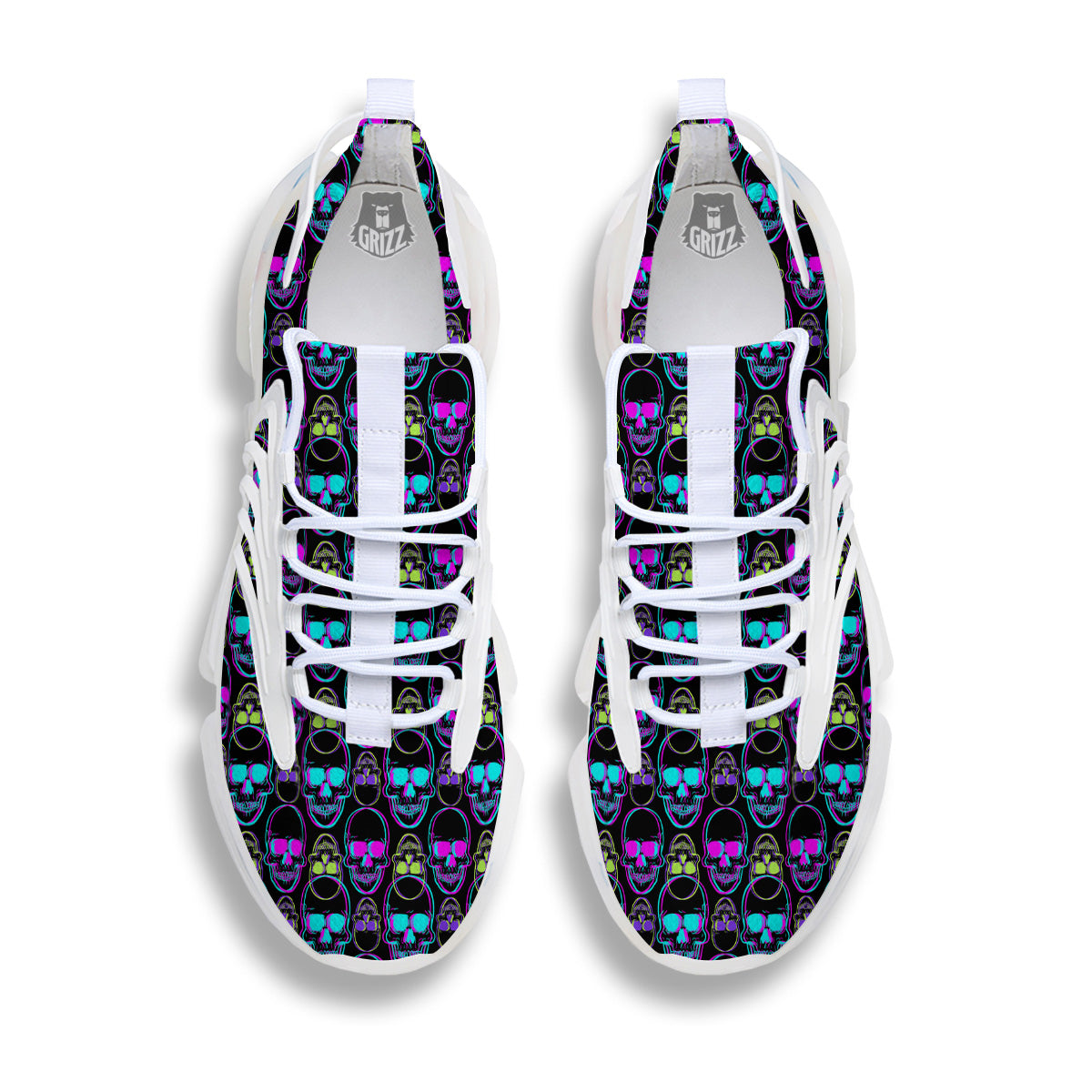 Skull Trippy Neon Print Pattern White Gym Shoes-grizzshop