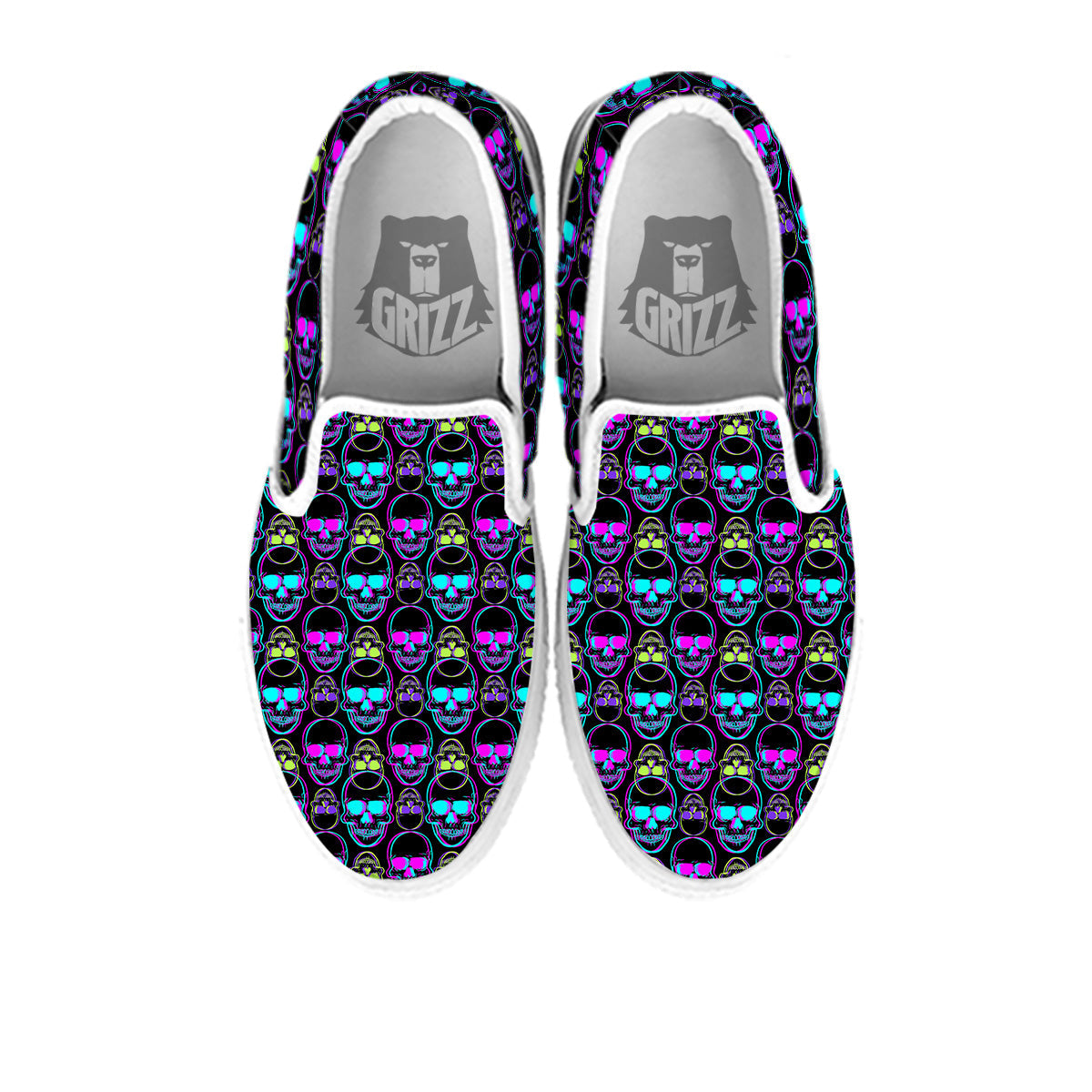 Skull Trippy Neon Print Pattern White Slip On Shoes-grizzshop