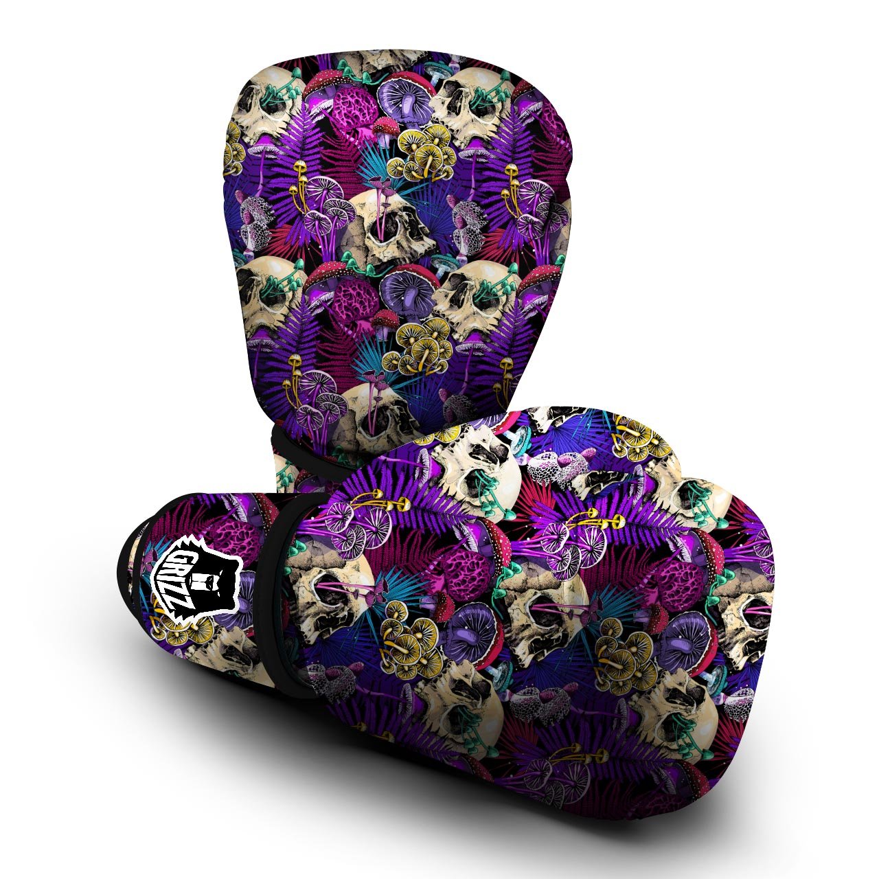 Skull Trippy Print Pattern Boxing Gloves-grizzshop