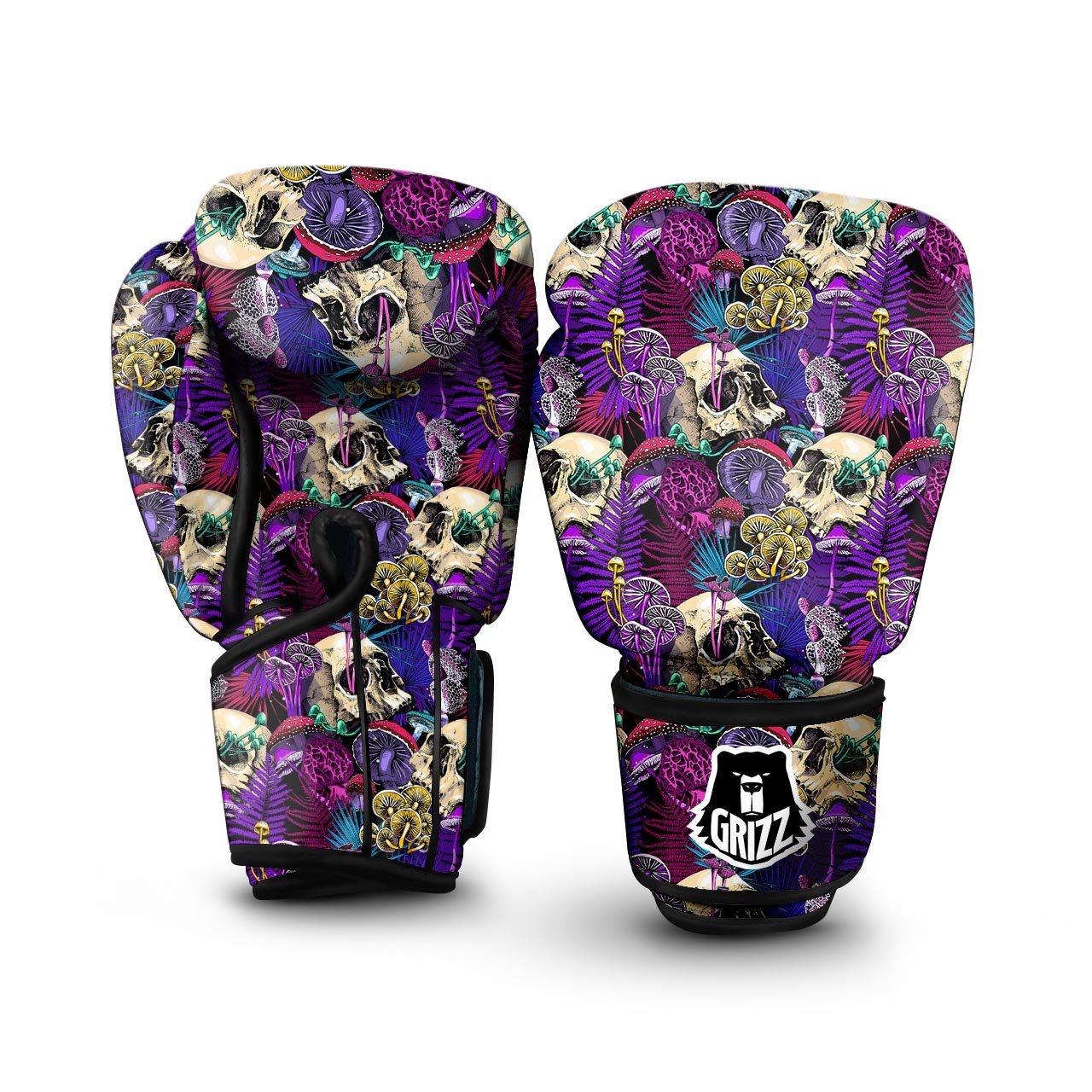 Skull Trippy Print Pattern Boxing Gloves-grizzshop