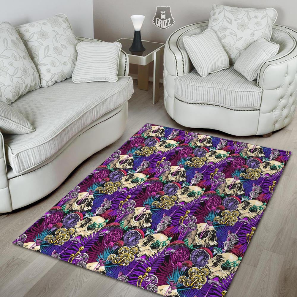 Skull Trippy Print Pattern Floor Mat-grizzshop