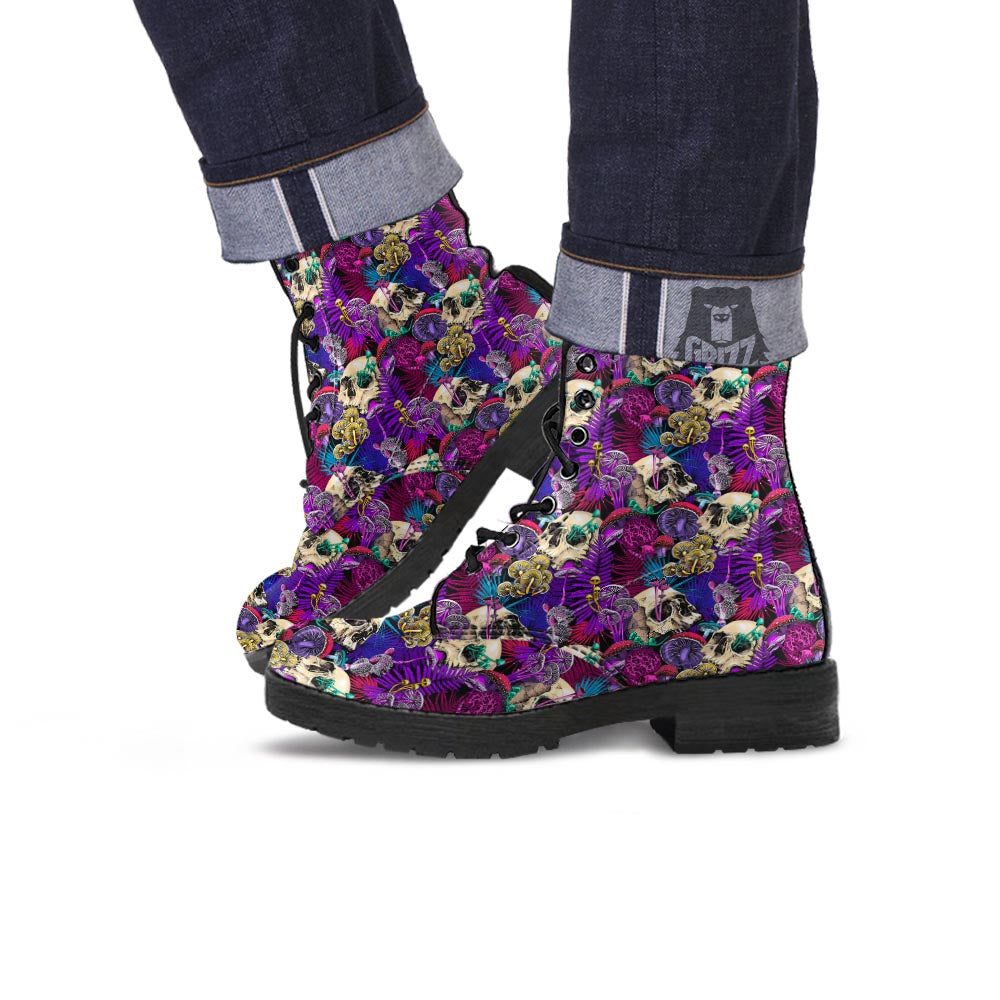 Skull Trippy Print Pattern Leather Boots-grizzshop