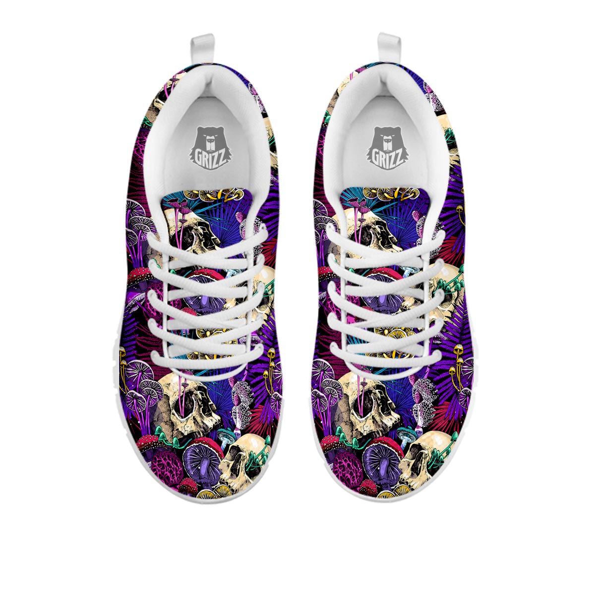 Skull Trippy Print Pattern White Sneaker-grizzshop