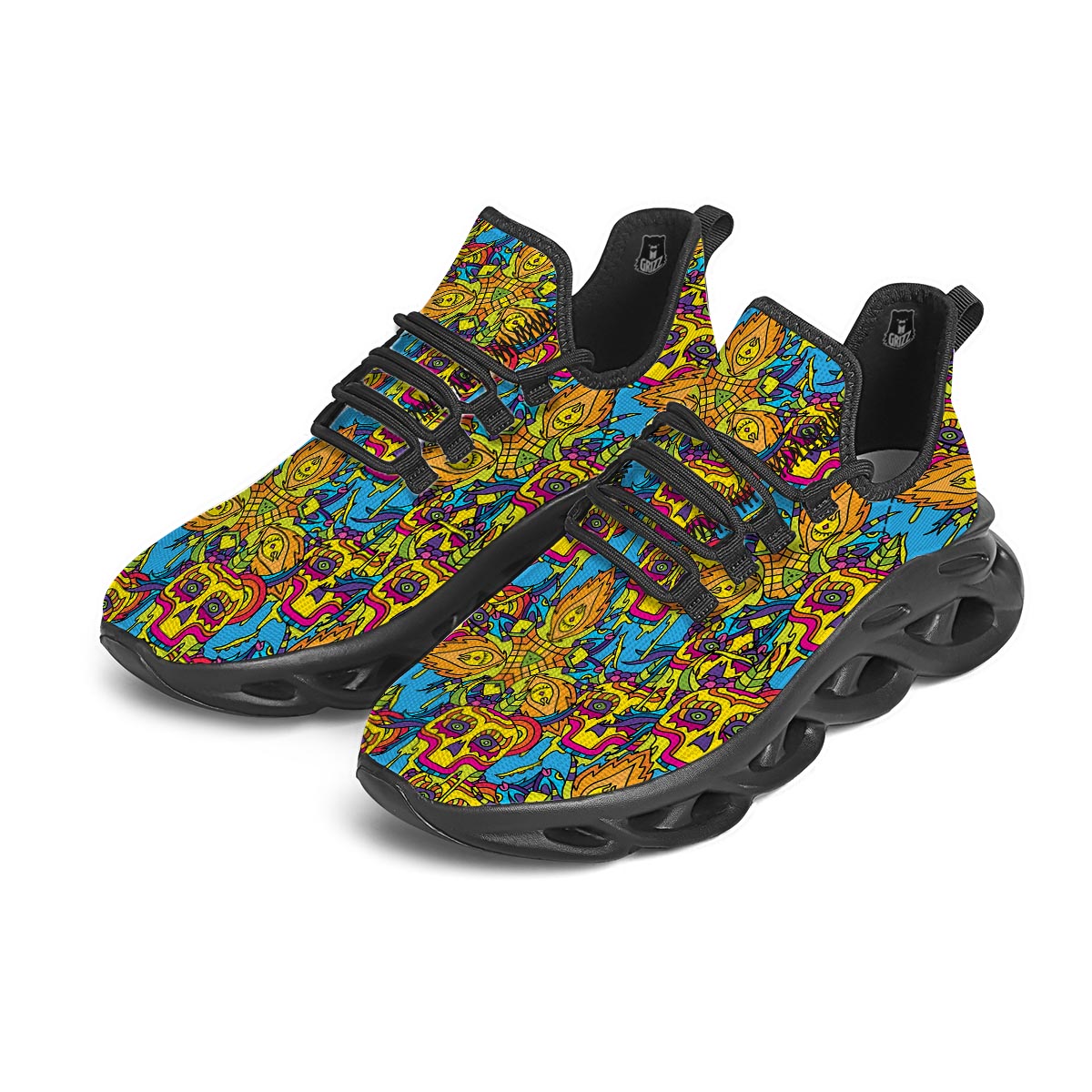 Skull Trippy Psychedelic Black Running Shoes-grizzshop