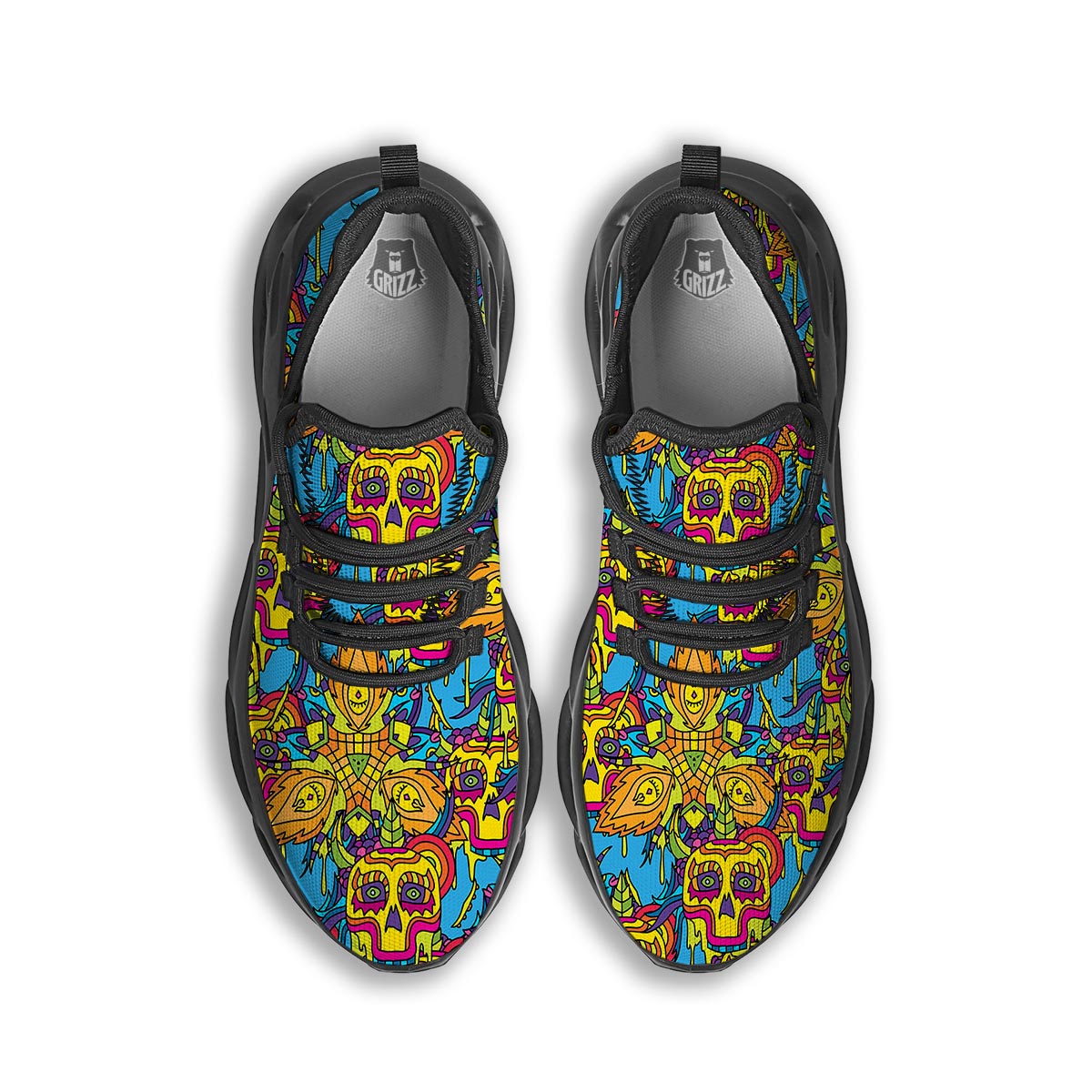 Skull Trippy Psychedelic Black Running Shoes-grizzshop