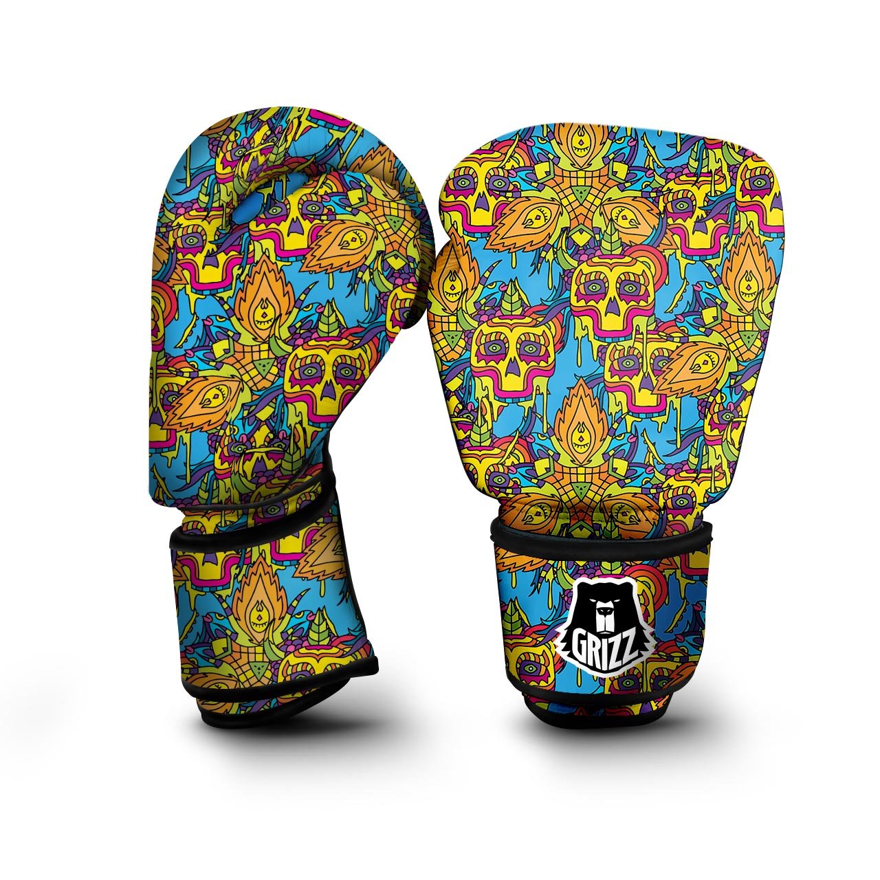 Skull Trippy Psychedelic Boxing Gloves-grizzshop