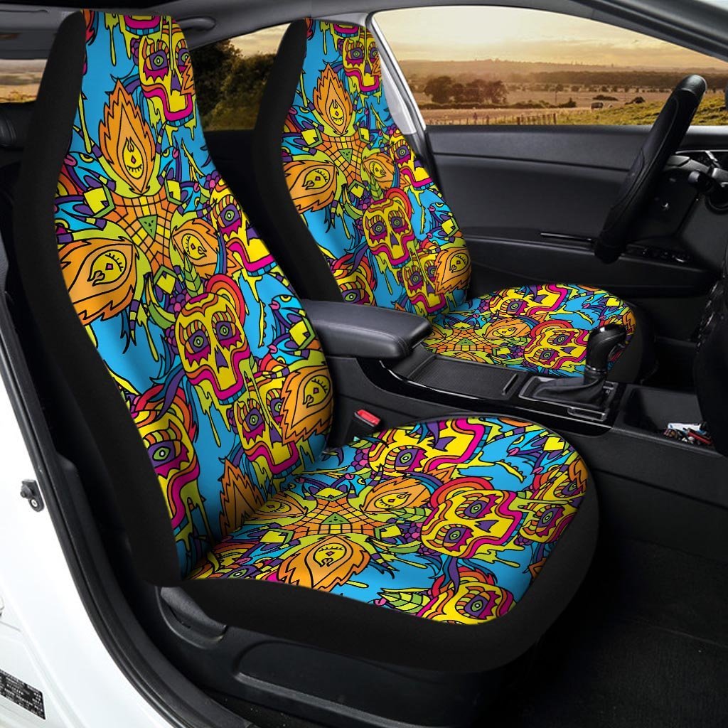 Skull Trippy Psychedelic Car Seat Covers-grizzshop