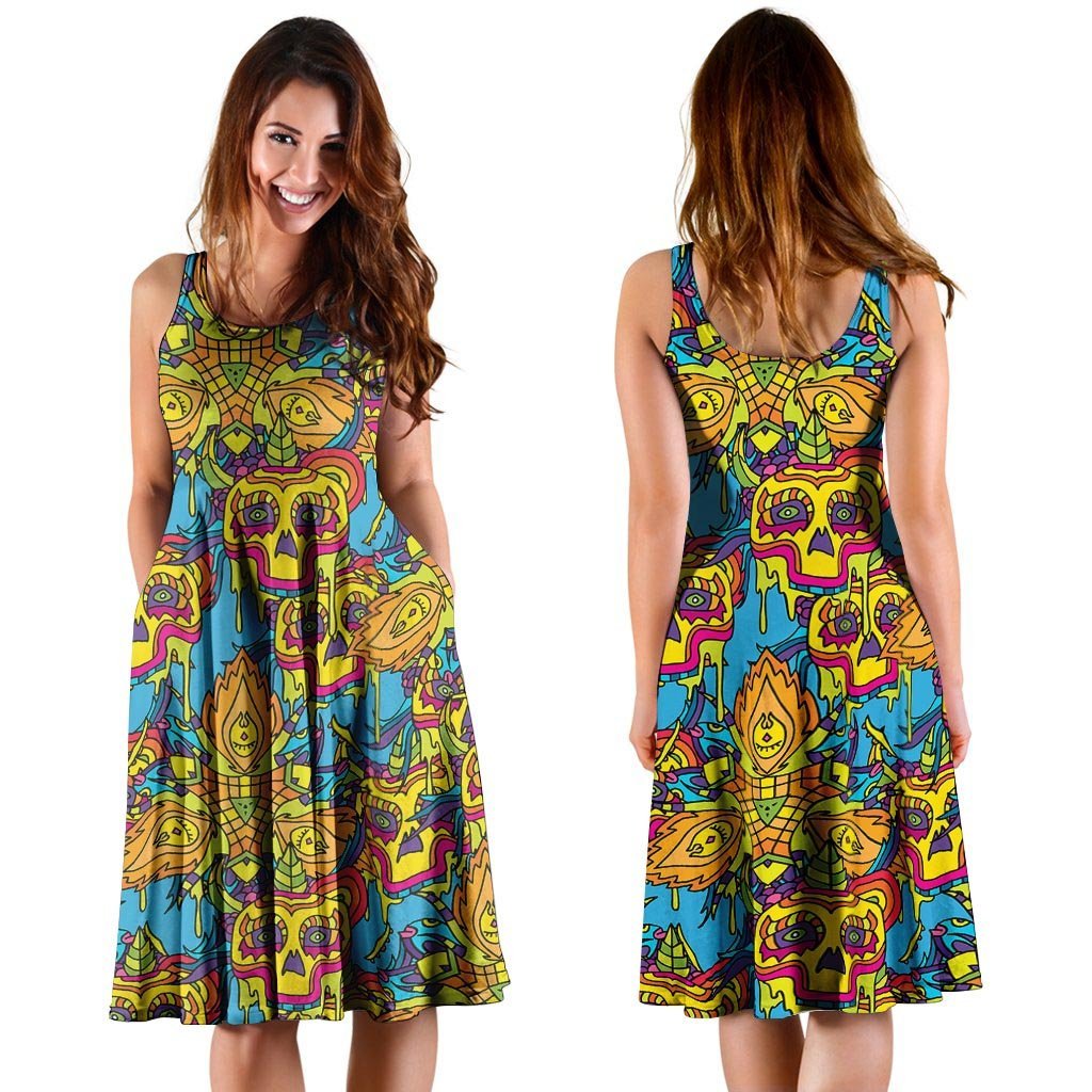 Skull Trippy Psychedelic Dress-grizzshop