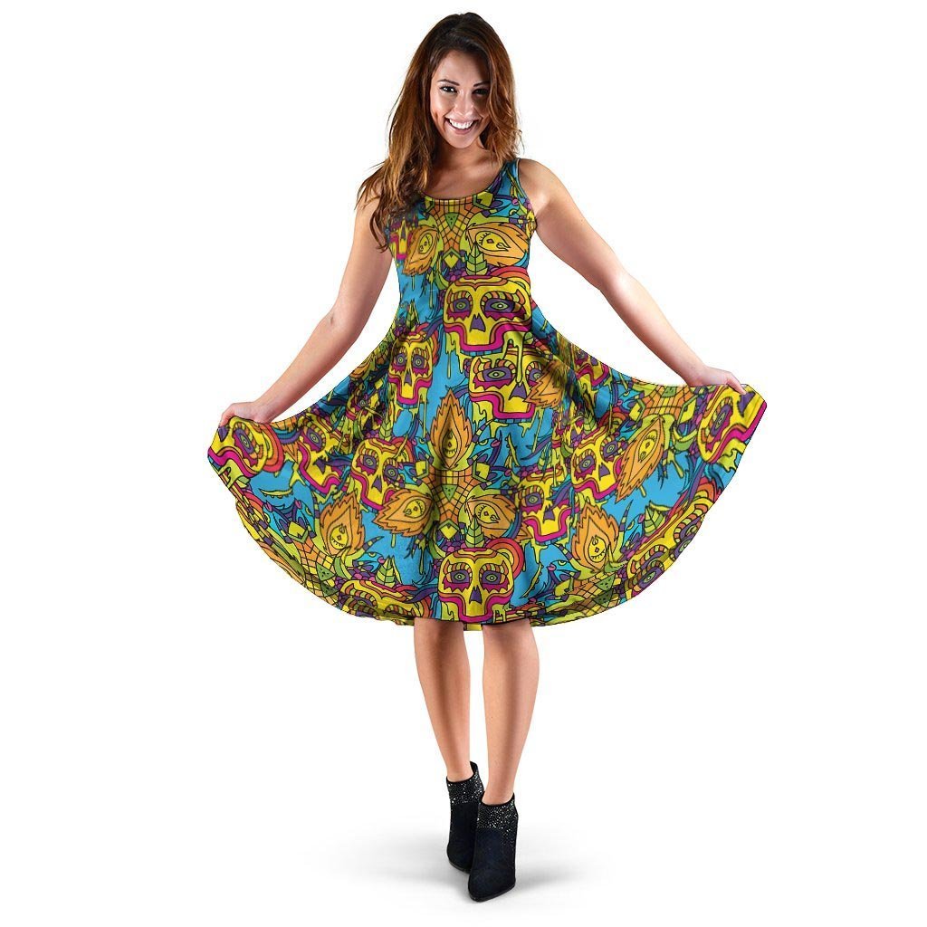 Skull Trippy Psychedelic Dress-grizzshop