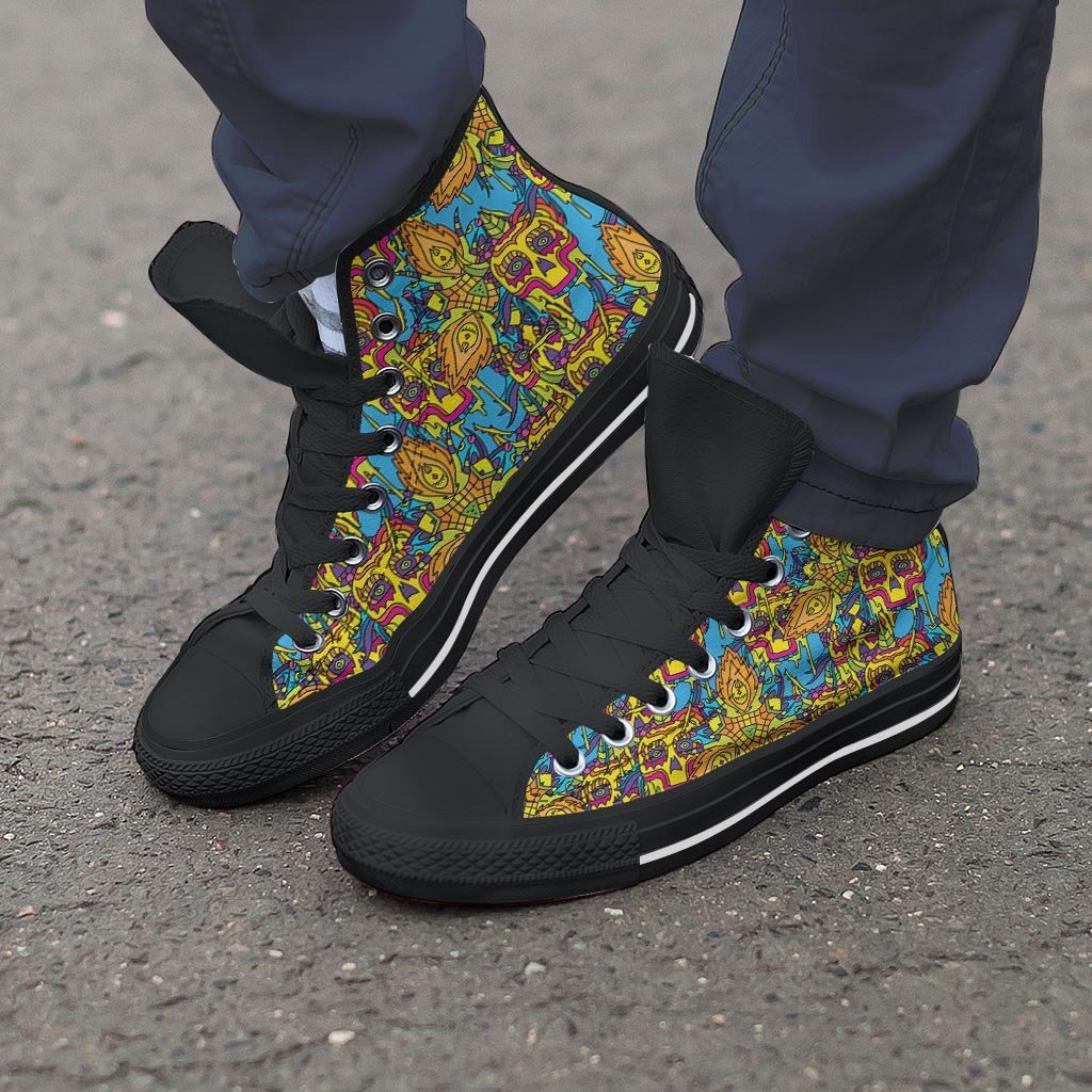Skull Trippy Psychedelic Men's High Top Shoes-grizzshop