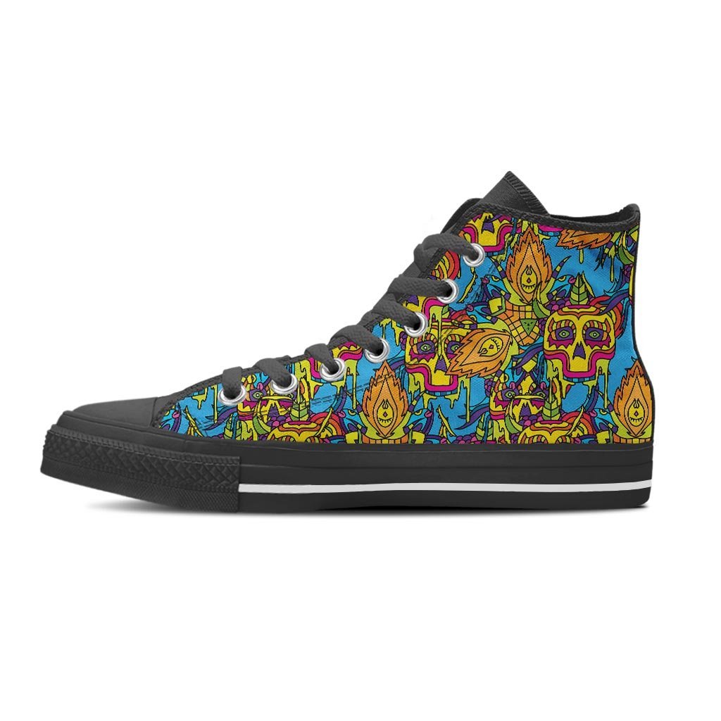 Skull Trippy Psychedelic Men's High Top Shoes-grizzshop