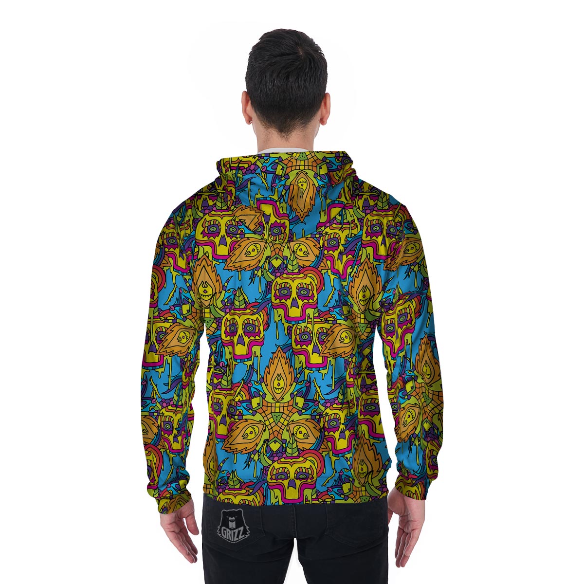 Skull Trippy Psychedelic Men's Zip Up Hoodie-grizzshop