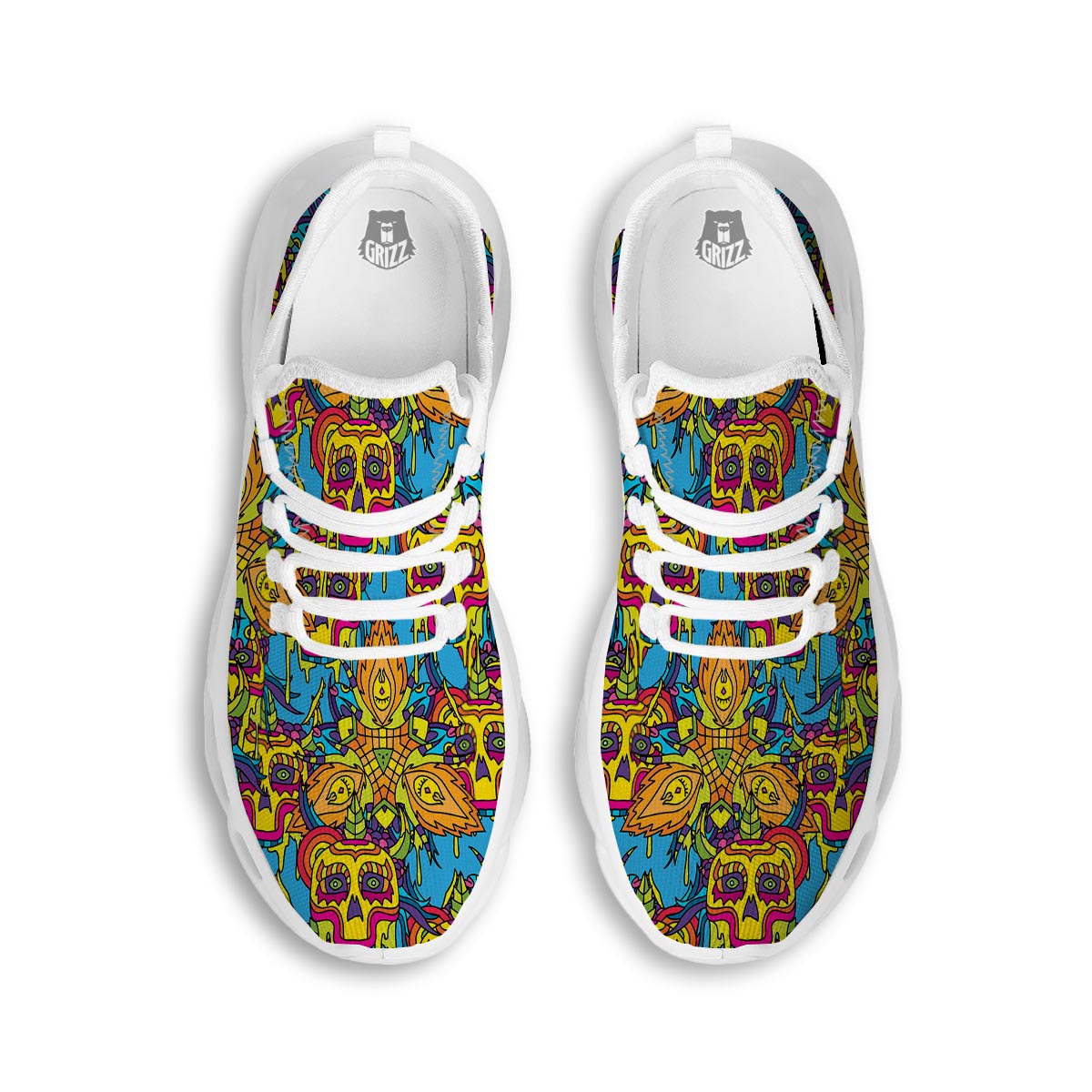 Skull Trippy Psychedelic White Running Shoes-grizzshop