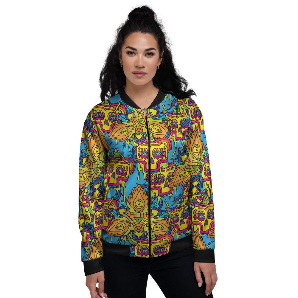Skull Trippy Psychedelic Women's Bomber Jacket-grizzshop