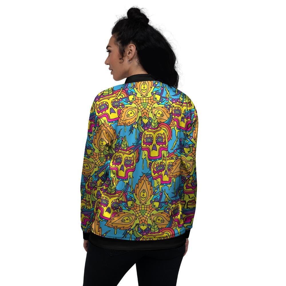 Skull Trippy Psychedelic Women's Bomber Jacket-grizzshop