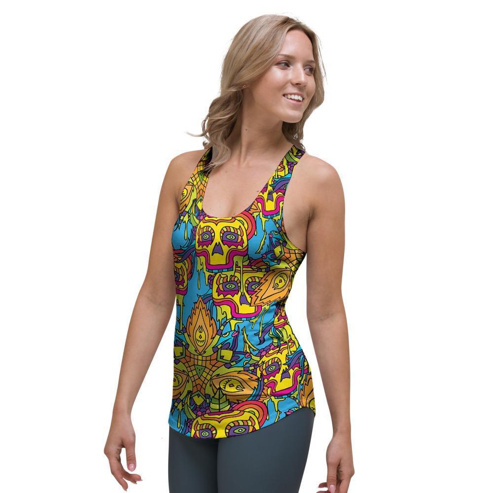 Skull Trippy Psychedelic Women's Racerback Tank Top-grizzshop