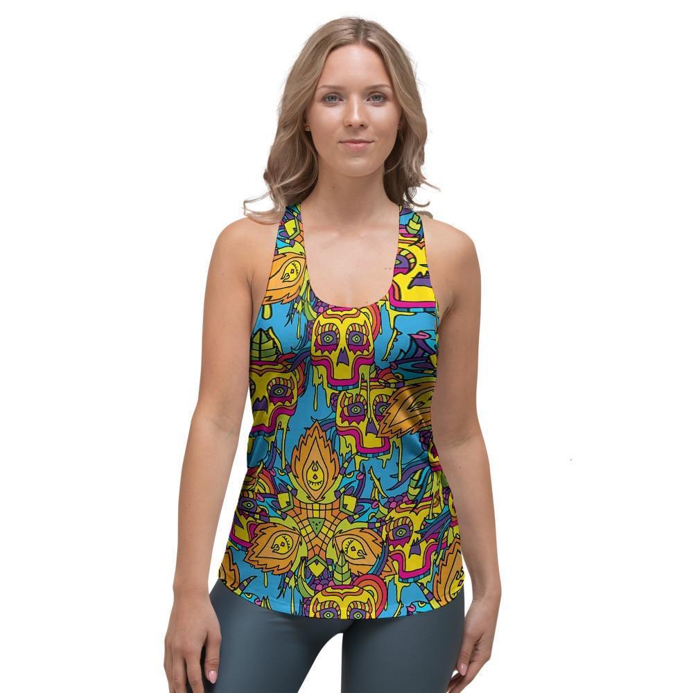 Skull Trippy Psychedelic Women's Racerback Tank Top-grizzshop