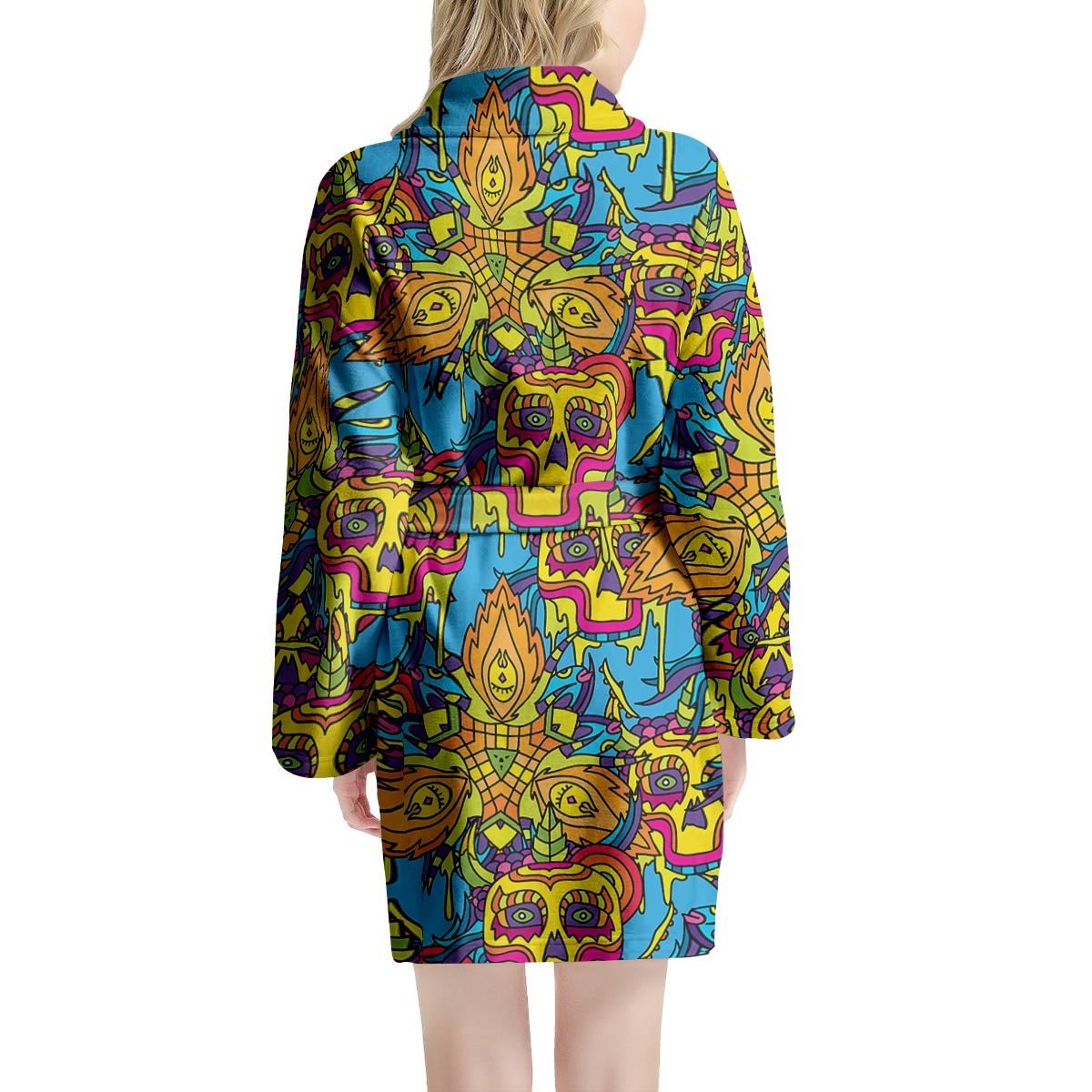 Skull Trippy Psychedelic Women's Robe-grizzshop