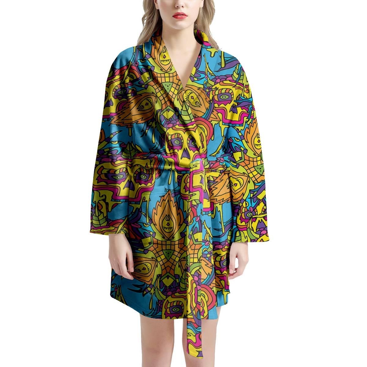 Skull Trippy Psychedelic Women's Robe-grizzshop