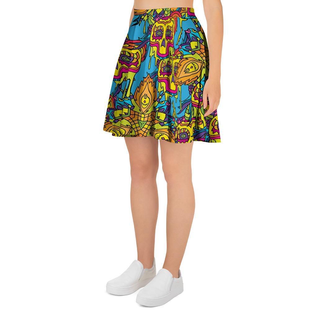 Skull Trippy Psychedelic Women's Skirt-grizzshop
