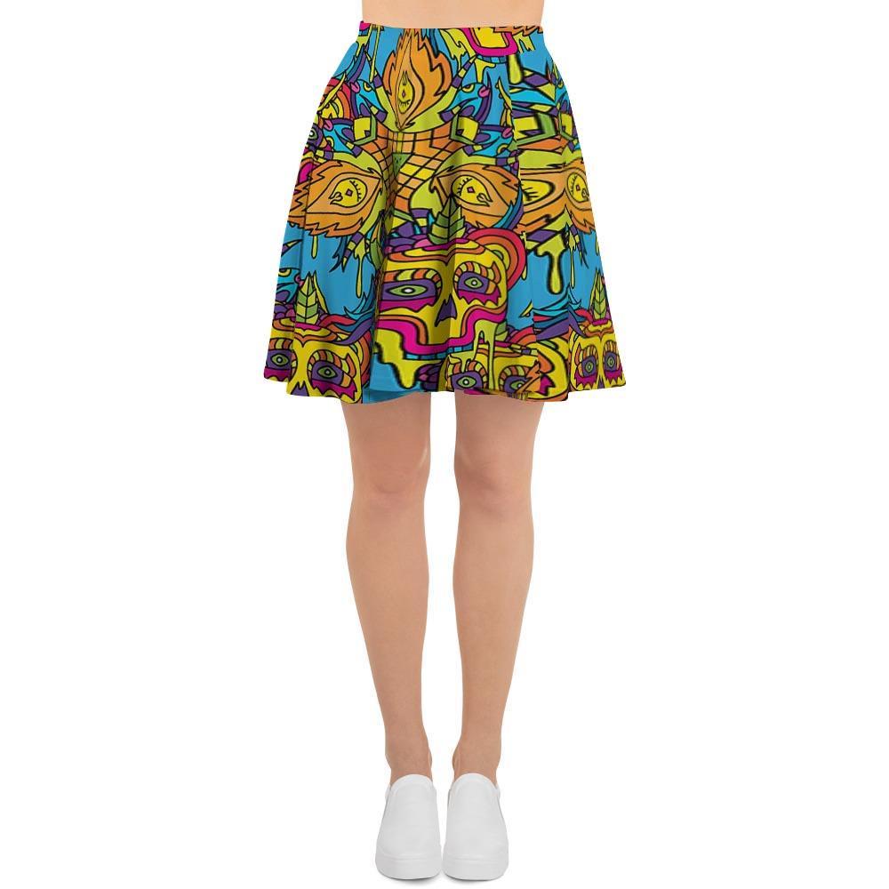 Skull Trippy Psychedelic Women's Skirt-grizzshop