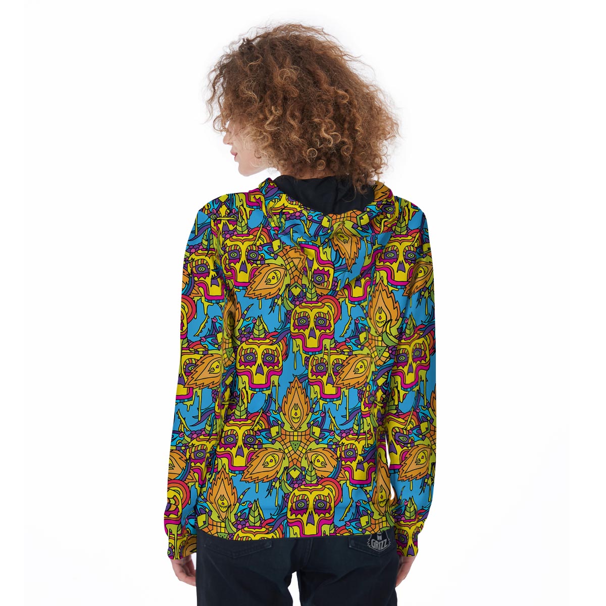 Skull Trippy Psychedelic Women's Zip Up Hoodie-grizzshop