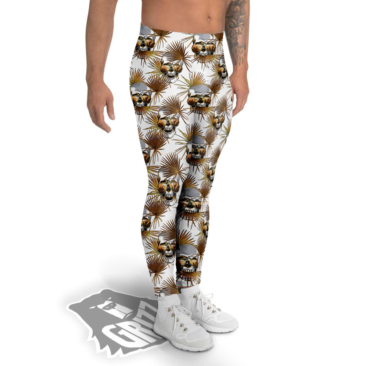 Skull Tropical Gold Print Pattern Men's Leggings-grizzshop
